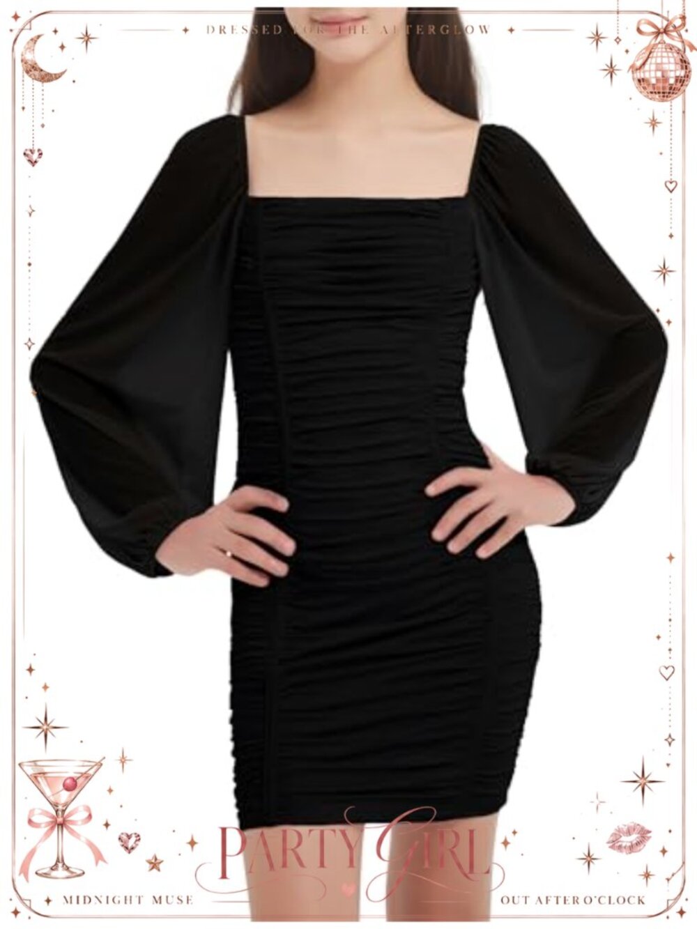 Girls Padded Bodycon Mini Dress Long Sleeve Ruching Formal